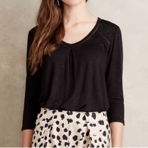 Anthropologie Dolan Black 3/4 Sleeve Top Detail